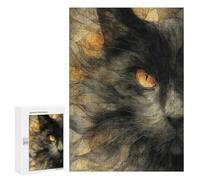300 PCS Puzzles pour Adolescents Abstract Black Cat with Golden Eye Puzzle pour Adultes : Jeu De Rapidité Manuelle pour Anniversaire, Noël 300 PCS