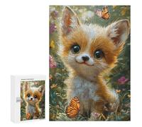300 PCS Puzzles pour Adolescents Adorable Fox Cub with Butterflies Puzzles pour Adultes - Jeu Difficile Et Stimulant À Compléter - Jouets De Jeu Stimulants 300 PCS