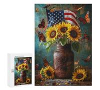 300 PCS Puzzles pour Adolescents American Flag Sunflower Bouquet Puzzles pour Adultes - Jeu Difficile Et Stimulant À Compléter - Jouets De Jeu Stimulants 300 PCS