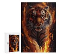300 PCS Puzzles pour Adolescents Angry Tiger Fire Animal Puzzle pour Adultes : Jeu De Rapidité Manuelle pour Anniversaire, Noël 300 PCS