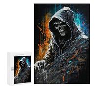 300 PCS Puzzles pour Adolescents Artistic Grim Reaper Illustration Jeux De Puzzle Relaxants, Amusants Et Humoristiques : des Cadeaux d'anniversaire Et De Noël Uniques 300 PCS