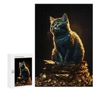 300 PCS Puzzles pour Adolescents Cat Sitting on Pile Gold Casse-têtes pour Adultes, Jeux De Réflexion, Analyse Et Logique, Cadeaux De Noël Et d'anniversaire 300 PCS