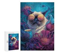 300 PCS Puzzles pour Adolescents Chill Cat with Coffee Mug -1 Puzzles pour Adultes Assemblage De Motifs Stimule Le Cerveau Jeux Et Jouets Stimulants 300 PCS