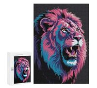 300 PCS Puzzles pour Adolescents Colorful Roaring Lion Head Illustration Puzzle pour Adultes : Jeu De Rapidité Manuelle pour Anniversaire, Noël 300 PCS