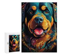 300 PCS Puzzles pour Adolescents Colorful Rottweiler Art Print Puzzles pour Adultes Assemblage De Motifs Stimule Le Cerveau Jeux Et Jouets Stimulants 300 PCS