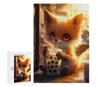 300 PCS Puzzles pour Adolescents Cute Fox Drinking Boba Tea Puzzles pour Adultes Et Familles : Les Jeux Améliorent La Mémoire Et Stimulent Le Cerveau