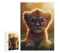 300 PCS Puzzles pour Adolescents Cute Lion Read Glasses Puzzle pour Adultes : Jeu De Rapidité Manuelle pour Anniversaire, Noël 300 PCS