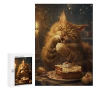300 PCS Puzzles pour Adolescents Cute Orange Tabby Cat Cake Casse-têtes pour Adultes, Jeux De Réflexion, Analyse Et Logique, Cadeaux De Noël Et d'anniversaire 300 PCS