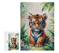 300 PCS Puzzles pour Adolescents Cute Tiger Cub Watercolor Puzzle pour Adultes : Jeu De Rapidité Manuelle pour Anniversaire, Noël 300 PCS