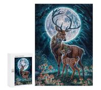 300 PCS Puzzles pour Adolescents Deer Fawn Moonlit Forest Puzzles pour Adultes Jeux Relaxants Assemblage De Motifs Interaction Parent-Enfant 300 PCS