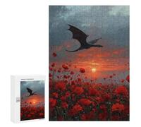 300 PCS Puzzles pour Adolescents Dragon Over Poppy Field Puzzles pour Adultes Assemblage De Motifs Stimule Le Cerveau Jeux Et Jouets Stimulants 300 PCS