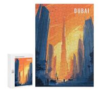 300 PCS Puzzles pour Adolescents Dubai Skyline Illustration Puzzle, Jouet, Décoration Murale, Difficile, Original, Cadeaux d'anniversaire Et De Noël 300 PCS