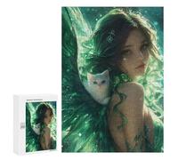 300 PCS Puzzles pour Adolescents Enchanted Angel with White Cat Puzzles pour Adultes - Jeu Difficile Et Stimulant À Compléter - Jouets De Jeu Stimulants 300 PCS
