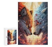 300 PCS Puzzles pour Adolescents Fire Vs Ice Dual Wolf Spirits Puzzles pour Adultes, Jeu Familial D'analyse Et De Logique, Cadeaux Anti-Stress 300 PCS
