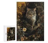 300 PCS Puzzles pour Adolescents Floral Golden Cat Puzzle, Jouet, Décoration Murale, Difficile, Original, Cadeaux d'anniversaire Et De Noël 300 PCS