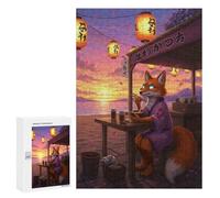 300 PCS Puzzles pour Adolescents Fox Eating Ramen at Sunset Puzzles pour Adultes Jeux Relaxants Assemblage De Motifs Interaction Parent-Enfant 300 PCS