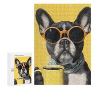 300 PCS Puzzles pour Adolescents Frenchie with Coffee Mug-3 Puzzles pour Adultes - Jeu Difficile Et Stimulant À Compléter - Jouets De Jeu Stimulants 300 PCS
