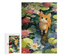 300 PCS Puzzles pour Adolescents Ginger Cat in Lily Pond Puzzle pour Adultes : Jeu De Rapidité Manuelle pour Anniversaire, Noël 300 PCS