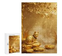 300 PCS Puzzles pour Adolescents Golden Cat Statue Under Golden Tree Puzzles pour Adultes Jeux Relaxants Assemblage De Motifs Interaction Parent-Enfant 300 PCS