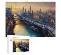 300 PCS Puzzles pour Adolescents Golden Cityscape with River and Bridges Jeux De Puzzle Relaxants, Amusants Et Humoristiques : des Cadeaux d'anniversaire Et De Noël Uniques 300 PCS