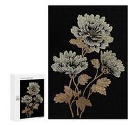 300 PCS Puzzles pour Adolescents Golden Floral Illustration on Black Background Puzzles pour Adultes Et Familles : Les Jeux Améliorent La Mémoire Et Stimulent Le Cerveau