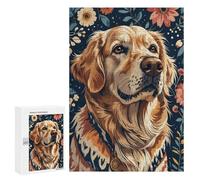 300 PCS Puzzles pour Adolescents Golden Retriever Floral Portrait Puzzle, Jouet, Décoration Murale, Difficile, Original, Cadeaux d'anniversaire Et De Noël 300 PCS