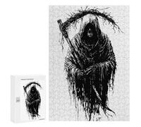 300 PCS Puzzles pour Adolescents Grim Reaper Black and White Illustration Puzzles pour Adultes Jeux Relaxants Assemblage De Motifs Interaction Parent-Enfant 300 PCS