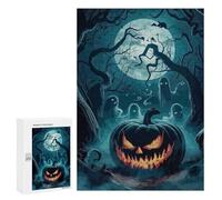 300 PCS Puzzles pour Adolescents Halloween Pumpkin with Ghosts and Moon Puzzles pour Adultes Jeux Relaxants Assemblage De Motifs Interaction Parent-Enfant 300 PCS