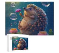 300 PCS Puzzles pour Adolescents Hedgehog with Flowers and Bubbles Puzzles pour Adultes, Jeu Familial D'analyse Et De Logique, Cadeaux Anti-Stress 300 PCS