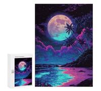 300 PCS Puzzles pour Adolescents Neon Moonlit Beach Scene Puzzles pour Adultes Assemblage De Motifs Stimule Le Cerveau Jeux Et Jouets Stimulants 300 PCS