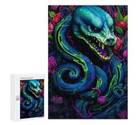 300 PCS Puzzles pour Adolescents Neon Serpent Amidst Flowers Puzzles pour Adultes, Jeu Familial D'analyse Et De Logique, Cadeaux Anti-Stress 300 PCS