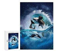300 PCS Puzzles pour Adolescents Orcas Leaping Through Waves Puzzle pour Adultes : Jeu De Rapidité Manuelle pour Anniversaire, Noël 300 PCS