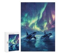 300 PCS Puzzles pour Adolescents Orcas Under Aurora Borealis Puzzles pour Adultes Jeux Relaxants Assemblage De Motifs Interaction Parent-Enfant 300 PCS