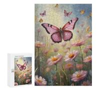 300 PCS Puzzles pour Adolescents Pink Butterfly on A Field Puzzle pour Adultes - Jeu Manuel - Défi Difficile - Idéal comme Cadeau 300 PCS