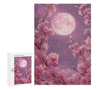 300 PCS Puzzles pour Adolescents Pink Moon Blossom Night Puzzles pour Adultes Assemblage De Motifs Stimule Le Cerveau Jeux Et Jouets Stimulants 300 PCS