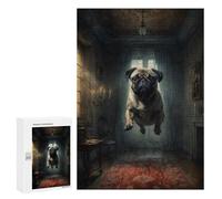 300 PCS Puzzles pour Adolescents Pug in Haunted Mansion Puzzle pour Adultes : Jeu De Rapidité Manuelle pour Anniversaire, Noël 300 PCS