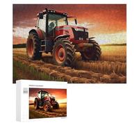300 PCS Puzzles pour Adolescents Red Tractor in Golden Field at Sunset -2 Puzzles pour Adultes Jouets Anti-Stress Défi Difficile Cadeaux Et Anniversaires Uniques 300 PCS