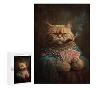 300 PCS Puzzles pour Adolescents Royal Cat with Cigar and Cards-1 Puzzles pour Adultes Assemblage De Motifs Stimule Le Cerveau Jeux Et Jouets Stimulants 300 PCS