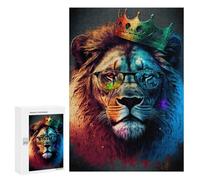 300 PCS Puzzles pour Adolescents Royal Lion King Glasses Art Print Puzzles pour Adultes - Jeu Difficile Et Stimulant À Compléter - Jouets De Jeu Stimulants 300 PCS