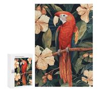 300 PCS Puzzles pour Adolescents Scarlet Macaw in Tropical Floral Setting Puzzle pour Adultes : Jeu De Rapidité Manuelle pour Anniversaire, Noël 300 PCS