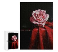 300 PCS Puzzles pour Adolescents Single Pink Rose on Red Fabric Puzzles pour Adultes Jeux Relaxants Assemblage De Motifs Interaction Parent-Enfant 300 PCS