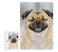 300 PCS Puzzles pour Adolescents Smiling Pug in Winter Snowfall Puzzles pour Adultes Et Familles : Les Jeux Améliorent La Mémoire Et Stimulent Le Cerveau