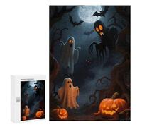 300 PCS Puzzles pour Adolescents Spooky Halloween Night with Ghosts and Pumpkins Puzzles pour Adultes Jeux Relaxants Assemblage De Motifs Interaction Parent-Enfant 300 PCS