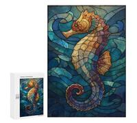 300 PCS Puzzles pour Adolescents Stained Glass Seahorse in Ocean Puzzle pour Adultes : Jeu De Rapidité Manuelle pour Anniversaire, Noël 300 PCS