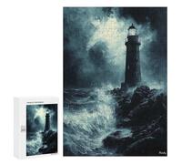 300 PCS Puzzles pour Adolescents Stormy Lighthouse at Night - Charcoal Art Puzzle, Jouet, Décoration Murale, Difficile, Original, Cadeaux d'anniversaire Et De Noël 300 PCS