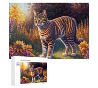 300 PCS Puzzles pour Adolescents Striped Cat in Flower Field Jeux De Puzzle Relaxants, Amusants Et Humoristiques : des Cadeaux d'anniversaire Et De Noël Uniques 300 PCS