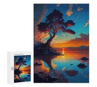 300 PCS Puzzles pour Adolescents Sunset Island with Tree Casse-têtes pour Adultes, Jeux De Réflexion, Analyse Et Logique, Cadeaux De Noël Et d'anniversaire 300 PCS