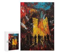 300 PCS Puzzles pour Adolescents Urban Inferno - Expressionist Cityscape in Chaos Puzzles pour Adultes Jeux Relaxants Assemblage De Motifs Interaction Parent-Enfant 300 PCS