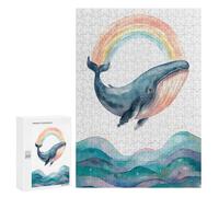 300 PCS Puzzles pour Adolescents Watercolor Whale with Rainbow and Waves Puzzle, Jouet, Décoration Murale, Difficile, Original, Cadeaux d'anniversaire Et De Noël 300 PCS