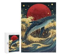 300 PCS Puzzles pour Adolescents Whale Riding Waves with Red Sun Puzzles pour Adultes - Jeu Difficile Et Stimulant À Compléter - Jouets De Jeu Stimulants 300 PCS